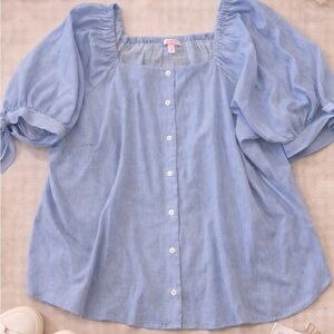 LC Lauren Conrad Blue Stripe Puff Sleeve Blouse | 3X